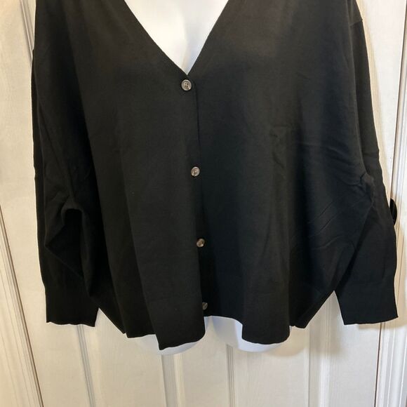 NWT A New Day Women’s Plus 4X Black V-Neck Button Front Cardigan Drop Shoulder - Picture 7 of 16